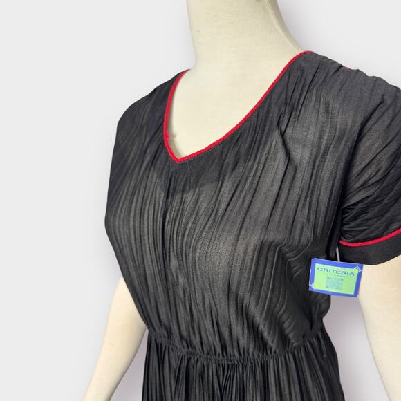 Vintage 70s Black Midi Dress with Red Trim - Picture 2 of 6